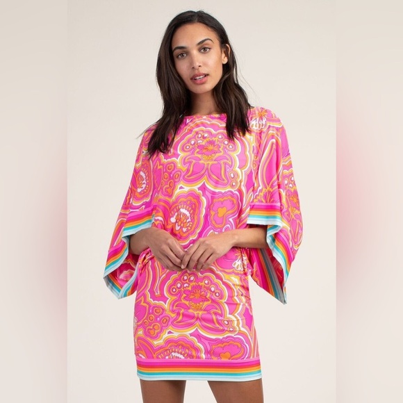 Trina Turk Pink and Orange Paisley Swim Coverup - Picture 2 of 8